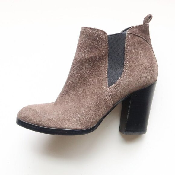 Marc Fisher Taupe Suede Leather Block Heel Ankle Boots / Booties - Picture 8 of 15